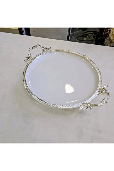MaviDamla Cast Edge Frame Footed Porcelain Presentation Plate 29 cm Silver