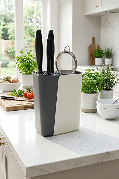 EVONİTA Sliding 3-Compartment Draining Upright Cutlery Holder Knife Rack Indo...