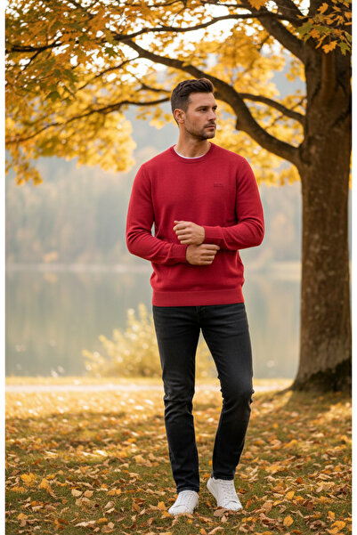 YusGos Men's Half Crew Neck Steel Knit High Quality Sweater