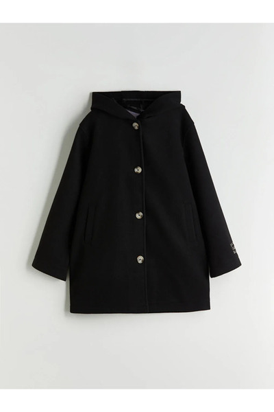 LC Waikiki LCW Detský čierny dievčenský kabát s kapucňou