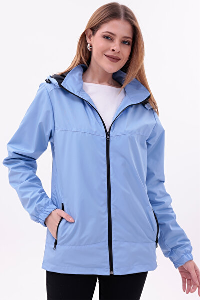 freemen Γυναικείο μπλε αποσπώμενο παλτό βροχής με κουκούλα