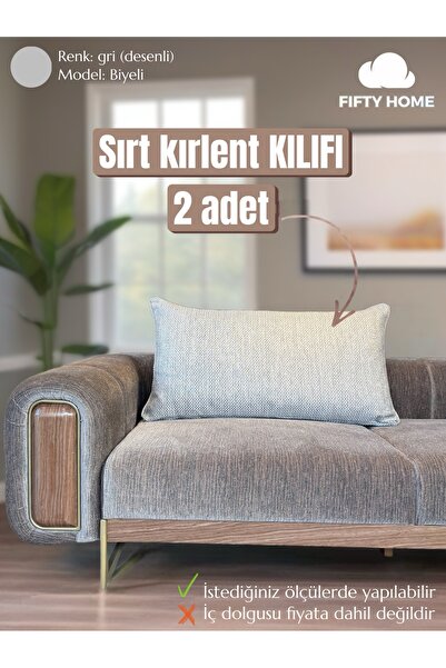 Fifty Home 2 bucăți husă mare pentru pernă pentru spate - husă pentru pernă pentru spate cu fermoar - husă din material textil model cu șnur