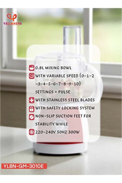 Generic Food Processor GM-3010E – 300W, 0.8L Bowl, Variable Speed & Safety Lock System