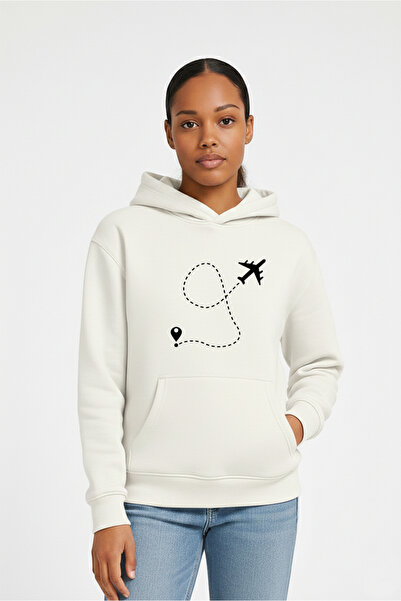 LORVEX Φούτερ με κουκούλα Premium Oversize 100% Βαμβάκι με στάμπα AIRLINE TRAVEL