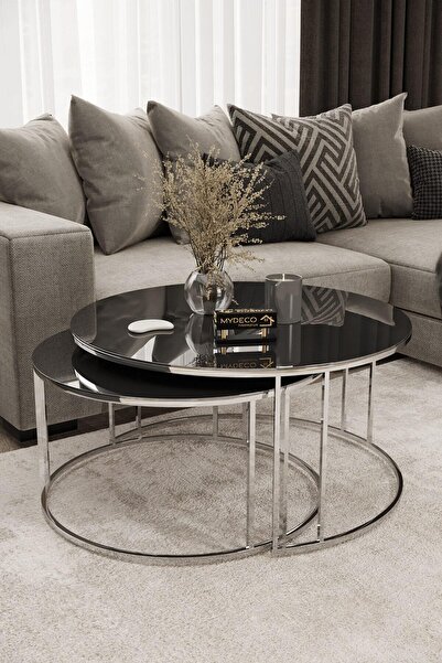 MYDECO Yavrulu 1+1 Orta Sehpa Gümüş Kaplama Füme Ayna