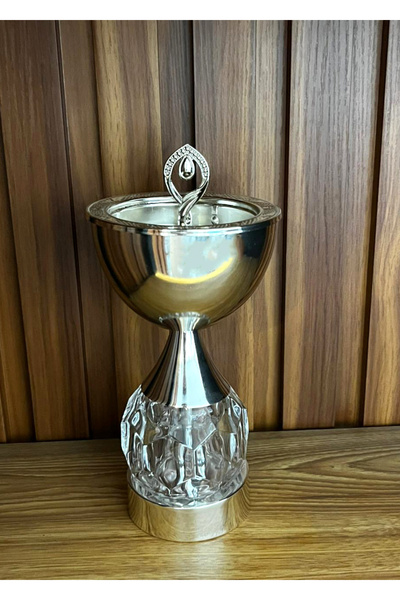 DVINA Crystal incense burner with an elegant goblet-shaped metal base | Luxurious silver decor for hospitality