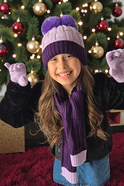 QUB CLUB Girl's Scarf Hat Gloves 3-Piece Set