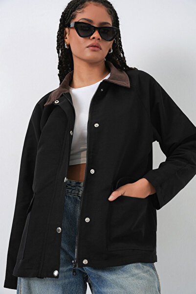 Bigdart Women's Pocket Detailed Oversized Jacket 5973 - Black