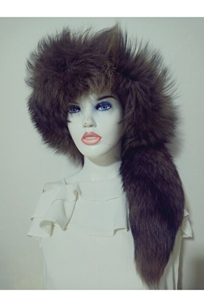 hoaryage Unisex Attachable Tail Wolf Fur Hat Mink Hat