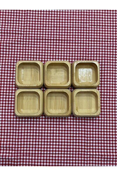 YAZICI 6-Piece Square Bamboo Snack & Breakfast Set – Natural Bamboo Mini Plate