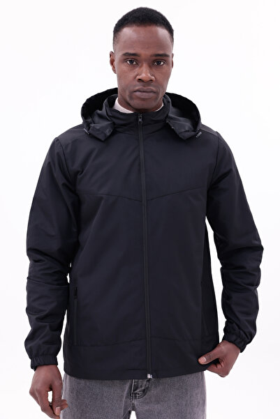 freemen Ανδρικό μαύρο αποσπώμενο παλτό βροχής με κουκούλα