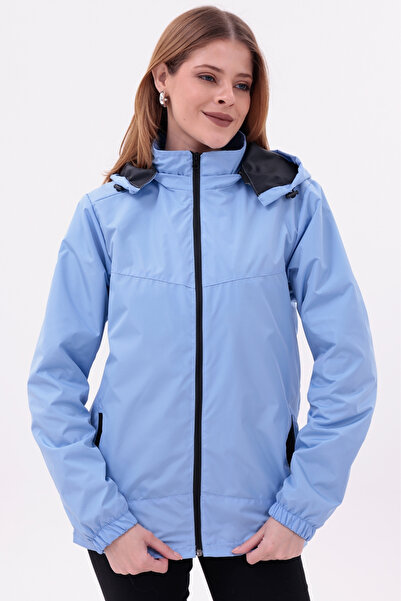 freemen Γυναικείο μπλε αποσπώμενο παλτό βροχής με κουκούλα