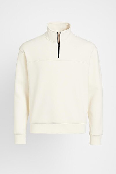 CLASSİCS MEN Unisex Relax Fit Comfortable Cut Cotton Half Zipper Stand Collar Sweatshirt