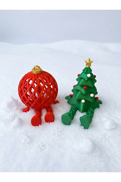 Figuva Christmas Themed Tree and Red Ball Decorations - Set of 2 Decorative O...