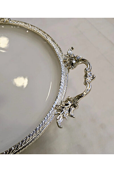MaviDamla Cast Edge Frame Footed Porcelain Presentation Plate 29 cm Silver