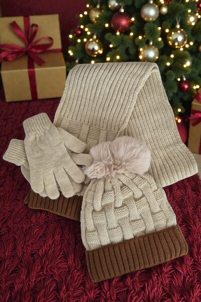 QUB CLUB Girl's Scarf Hat Gloves 3-Piece Set