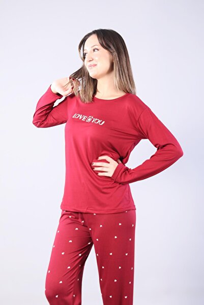 Mckanzie 3404 Milan Love You O Neck Long Sleeve Top Long Bottom Pajama Set