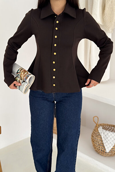 Noa Noa Γυναικεία μπλούζα με κουμπιά με φλουρέτα – Noir Grace