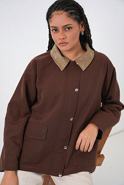 Bigdart Women's Pocket Detailed Oversized Jacket 5973 - Brown