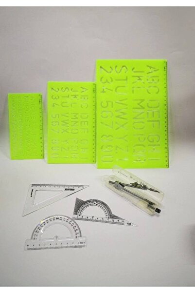HATAS Büyük Harf Yazı Seti 10-20-30mm, Pergel, Gönye, Açıölçer, İletki 7’li Ç...