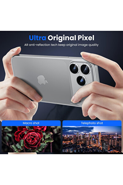 KVK PRİVACY iPhone 17 Pro Compatible Metal Framed Full Coverage Sapphire Glass Camera Lens Protector Silver