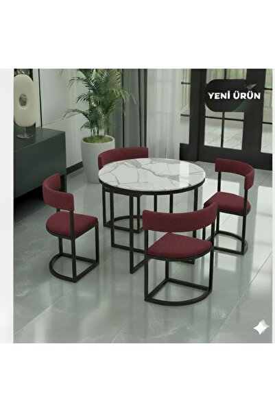 EDMONDA EV AKSESUAR MELİS 90 CM ÇAP YUVARLAK YEMEK MASASI TAKIMI SALON 4 KİŞİ...