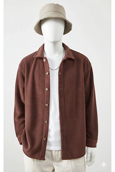 PEYORA Men's Oversize Brown Fleece Winter Shirt