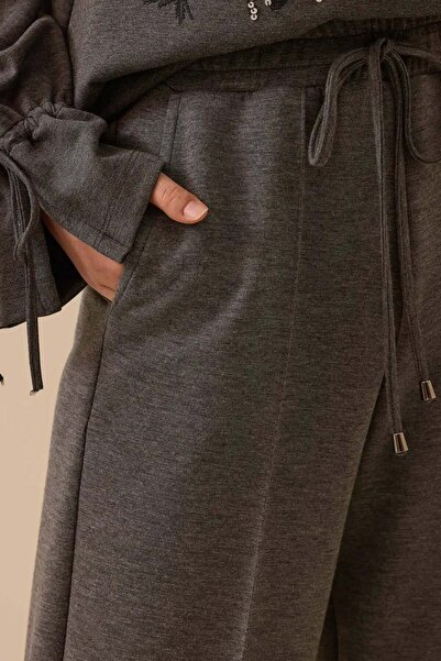 SEÇİL Kadın Bağcıklı Bol Paça Pantolon - Gri