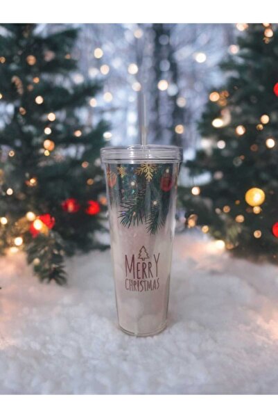 Titiz Plastik Christmas Themed Cup with Straw 750 ML