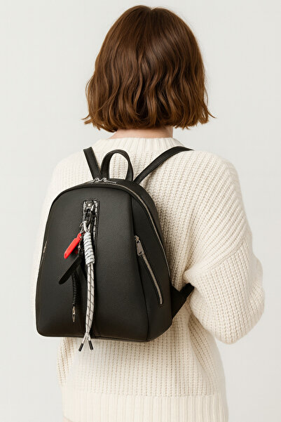 Çantachım Women's Backpack Lightweight Waterproof Black Leather