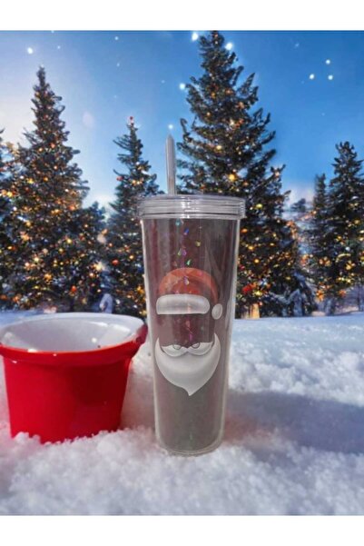 Titiz Plastik Christmas Themed Cup with Straw 750 ML