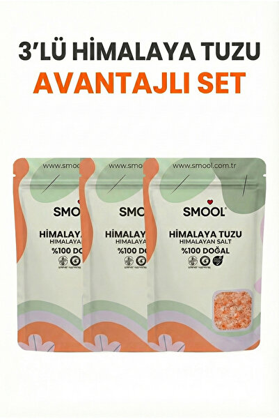 SMOOL Himalaya Tuzu Tane 3 x 1000 Gr, Granül, Doğal, Yüksek Mineral, 3 KG