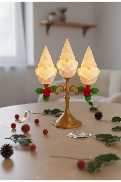 HaBu Lab مصباح طاولة على شكل قزم عيد الميلاد بطباعة ثلاثية الأبعاد - شمعدان ب...