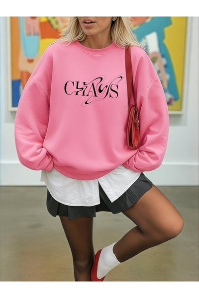 ArtYus سويت شيرت بأكمام طويلة للجنسين من CHAOS Transfer مطبوع مقاس كبير بياقة...