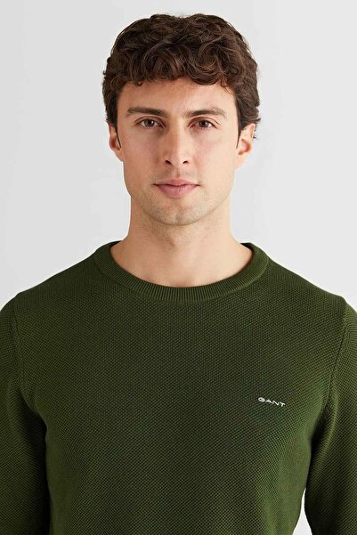 Gant Men's Regular Fit Crew Neck Cotton Knitwear - Khaki