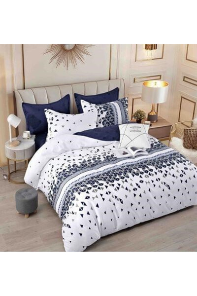 JOJO Double Bed Linen Set in Fine Cotton with Elastic, 6 Pieces - Gray with Feathers