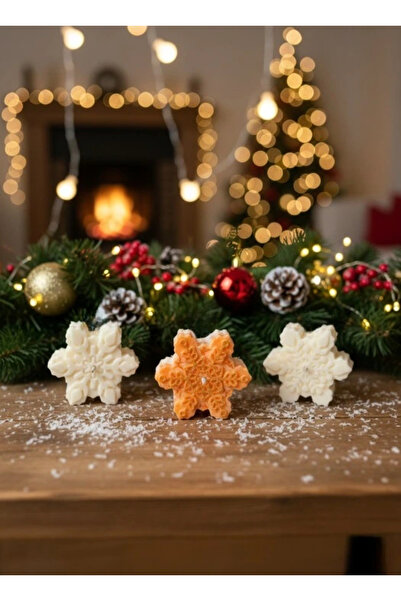 Herum Set of 3 scented candles, HANDMADE, soy wax, cotton wick, Snowflake, 7.5 cm