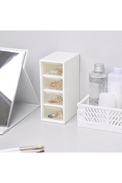 PORKY Shop Desk Organizer 4 Drawers, Transparent, Plastic, Compact and Stackable