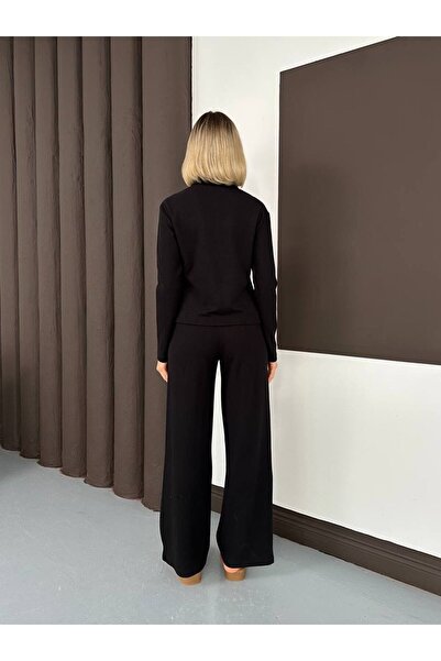 ALLEYTA Women's Buttoned V-Neck Cardigan piped Pants Set