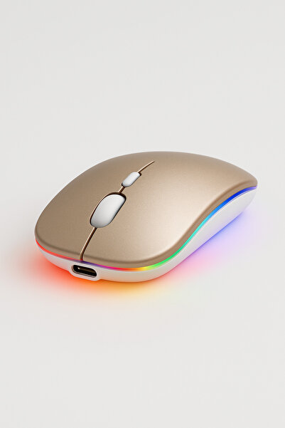 MA Altın Kablosuz mouse Sessiz RGB led ışıklı şarj Edilebilir 2.4G + Bluetooth çift bağlantı