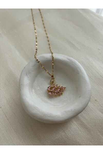 sevvelry Steel Pink Swan Necklace