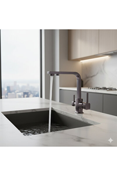 KAVİTİCARET Çift Su Çıkışlı Modern Mutfak Bataryası 3 Yollu Arıtmalı Lüks Evye Musluğu