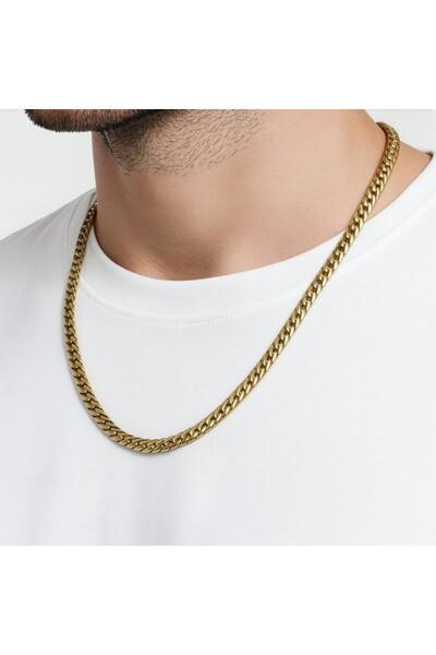 AKSESUARIM Men's Flat Snake Chain Steel Necklace 1.2mm X 4mm