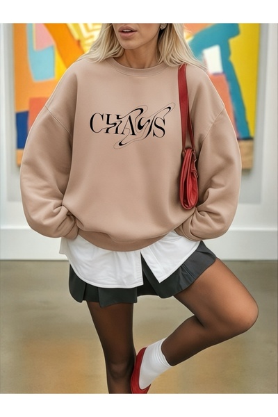 ArtYus Unisex Long Sleeve Chaos Transfer Printed Plus Size Crew Neck Sweatshirt