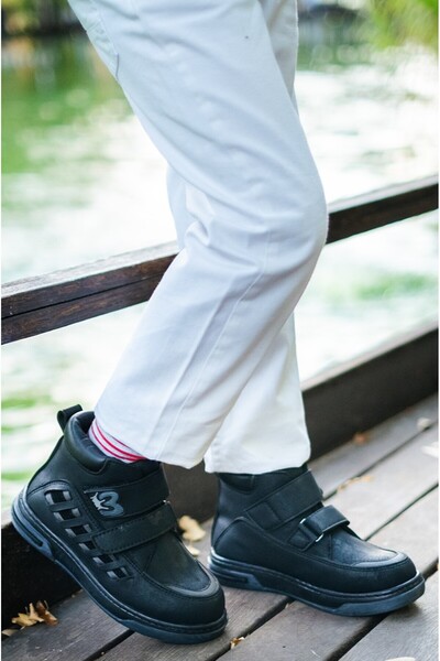 nuvora Cizme pentru băieți cu blană neagră – cu fermoar și șireturi, pantofi ...