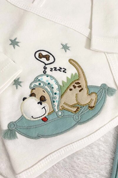 MYZİ STORE Baby 5-Piece Hospital Release Set – 100% Cotton – Dinosaur Embroidery – First Day Special Box (0-3 Months)