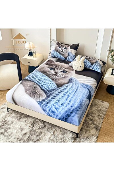 JOJO HOME 5D print bed cover set, 160x200cm, 3 pieces, Cat