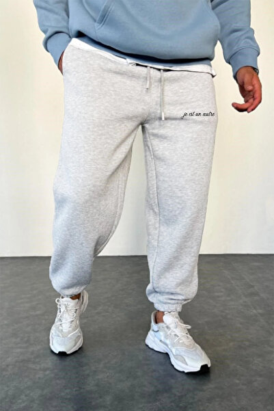 THE RULE Je Est Printed Winter 3 Thread Sh Fleece-Lined Relaxed Fit Elasticated Leg Cotton Gray Jogger Sweatpants
