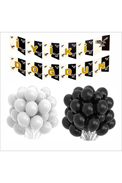 ZENVİVA Tarafar Black and White 20 Balloon Banner Set