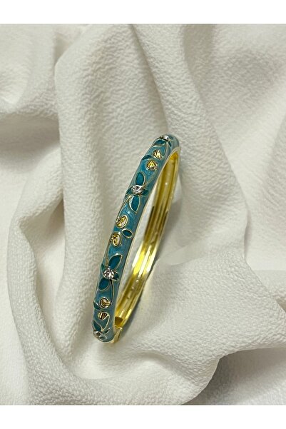 Çelik Lucky Store İnce Mavi Mineli Çiçekli Kelepçe Bilezik – Zarif ve Işıltıl...